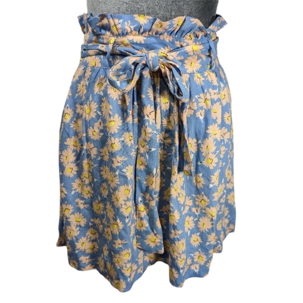 Who What Wear Floral Daisy Blue Paperbag Mini Skirt with Pockets XS